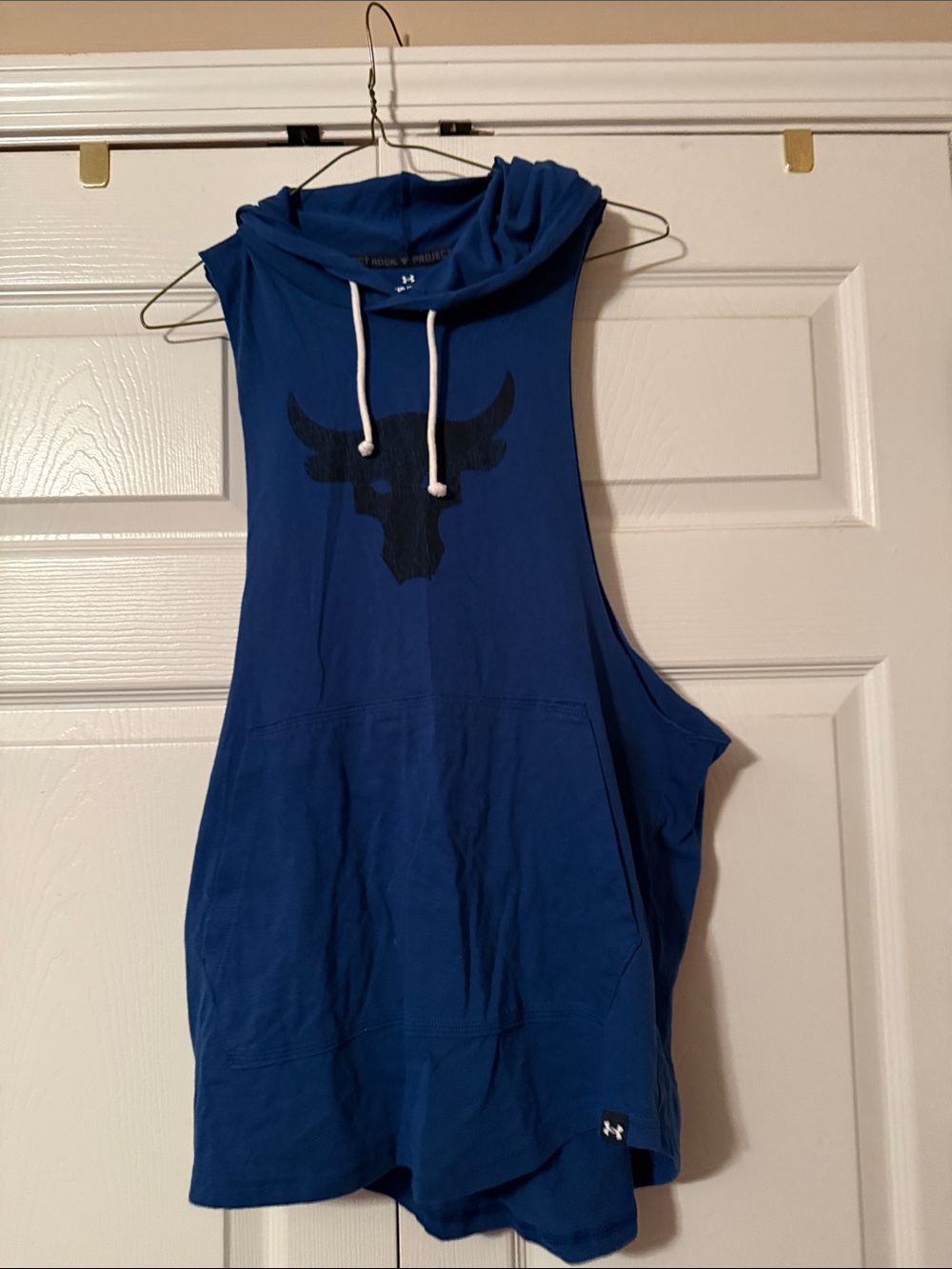Under Armour Royal Blue Sleeveless Hoodie with Black Bull Emblem